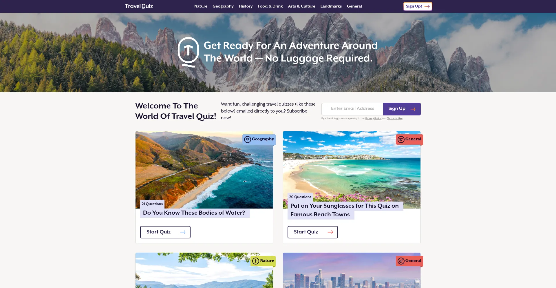 Website screenshot of Travelquiz.com