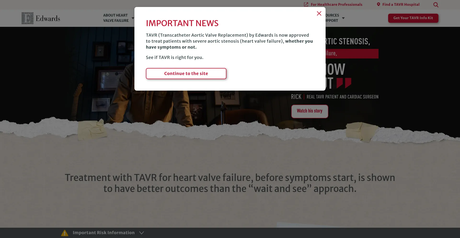 Website screenshot of Treatheartvalvefailure.com