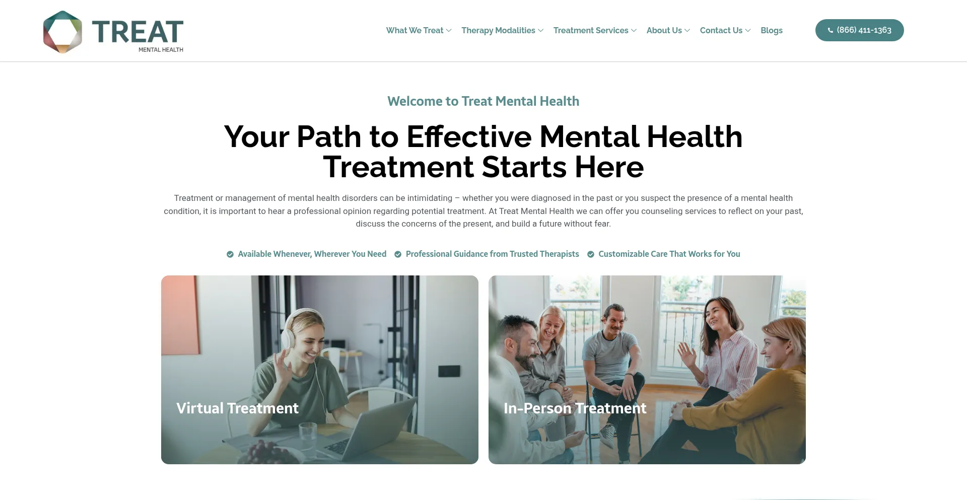Website screenshot of Treatmh.com