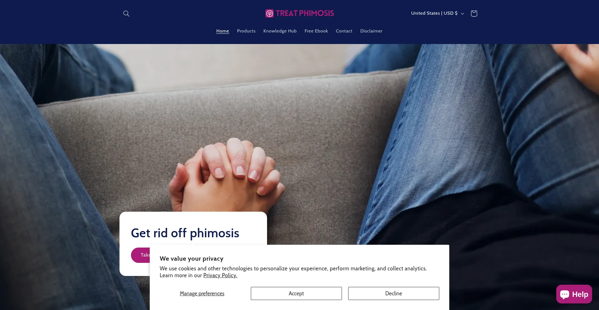 Website screenshot of Treatphimosis.com