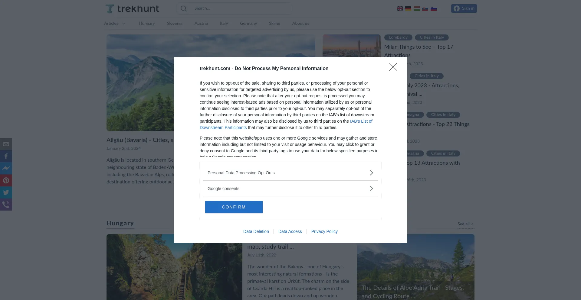 Website screenshot of Trekhunt.com