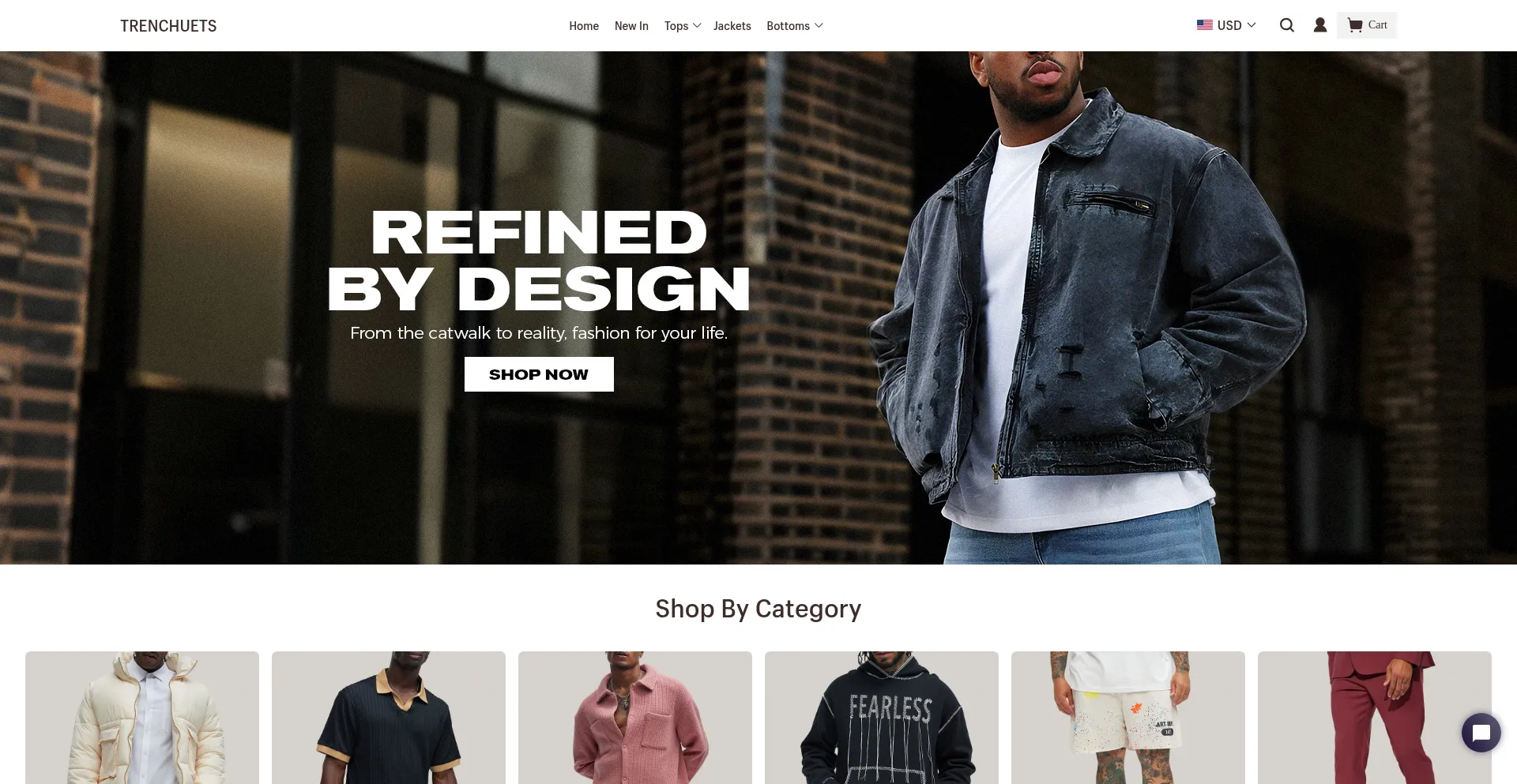 Website screenshot of Trenchuets.com