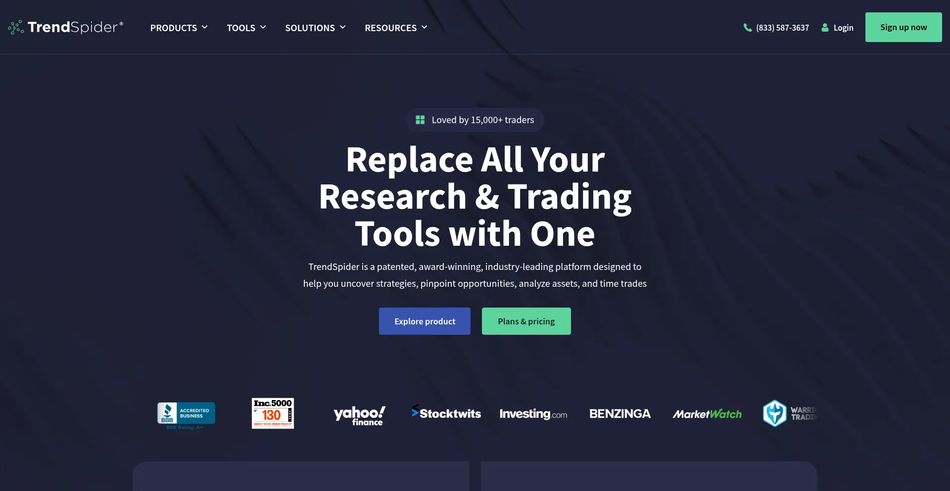 Website screenshot of Trendspider.com