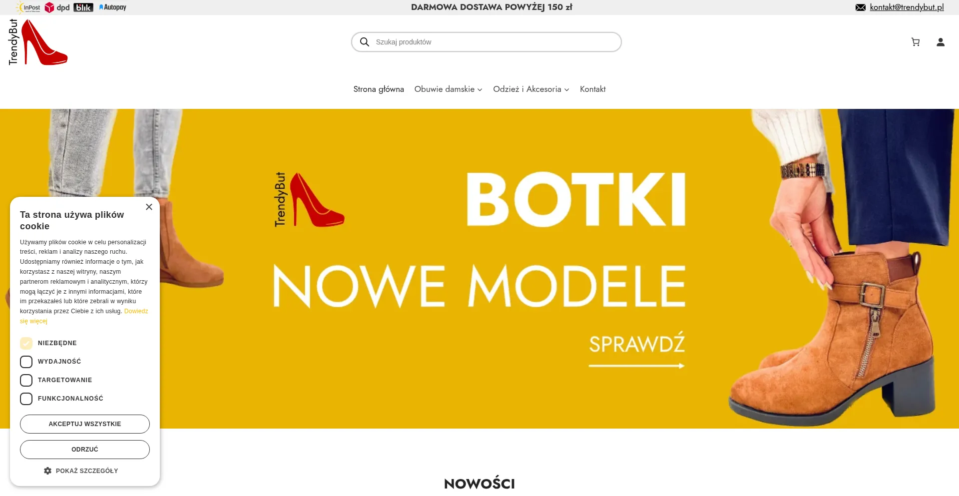 Website screenshot of Trendybut.pl