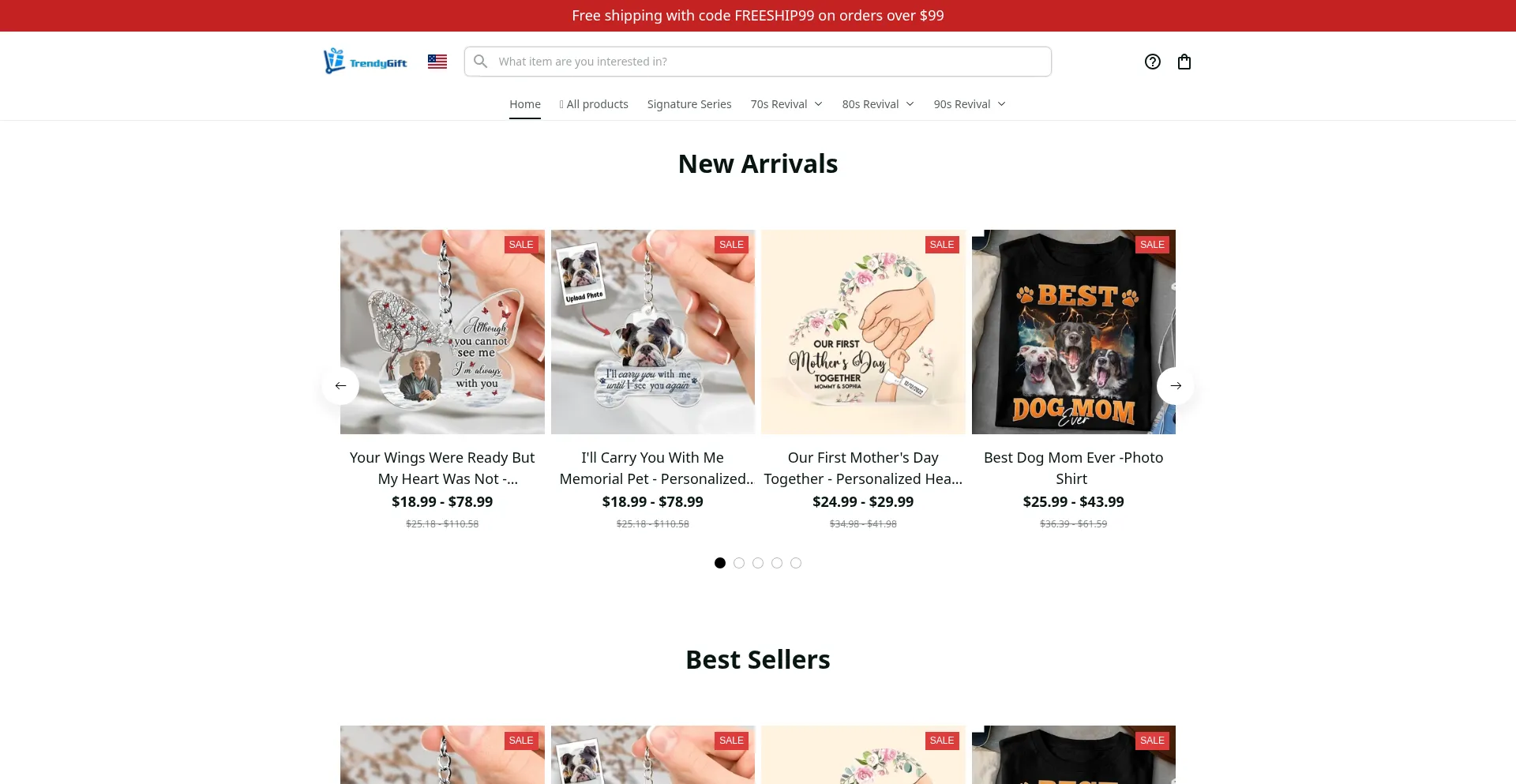 Website screenshot of Trendygifts.co