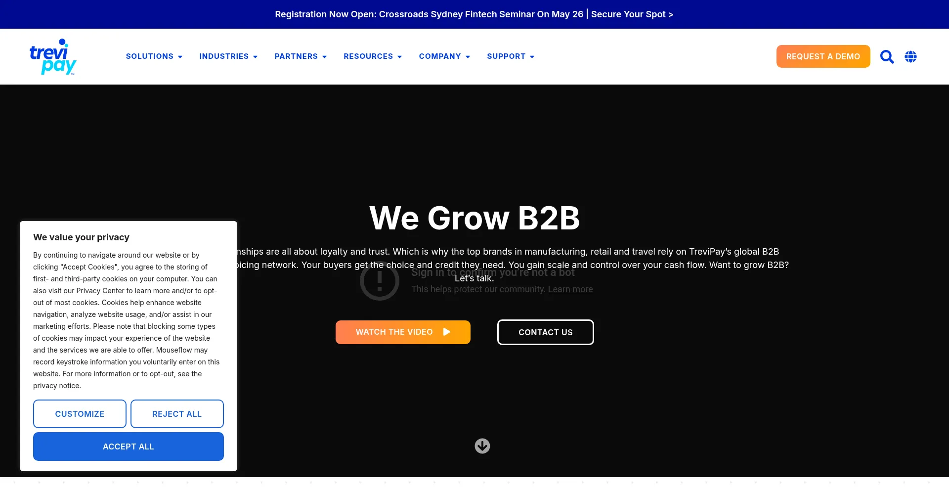 Website screenshot of Trevipay.com