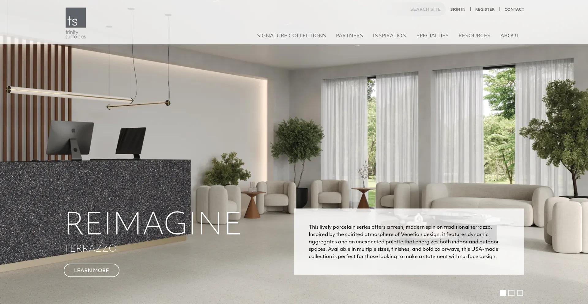 Website screenshot of Trinitysurfaces.com