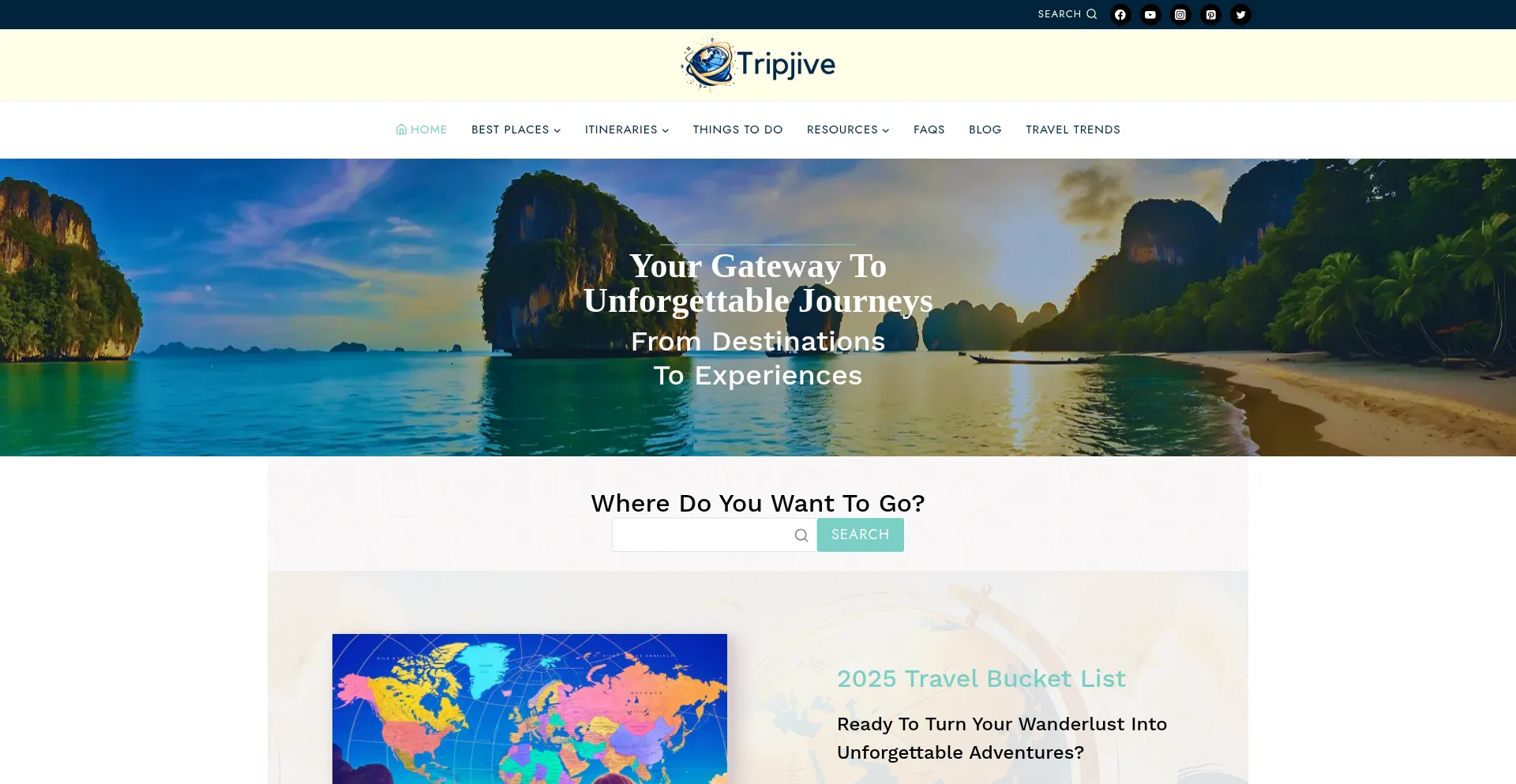 Website screenshot of Tripjive.com