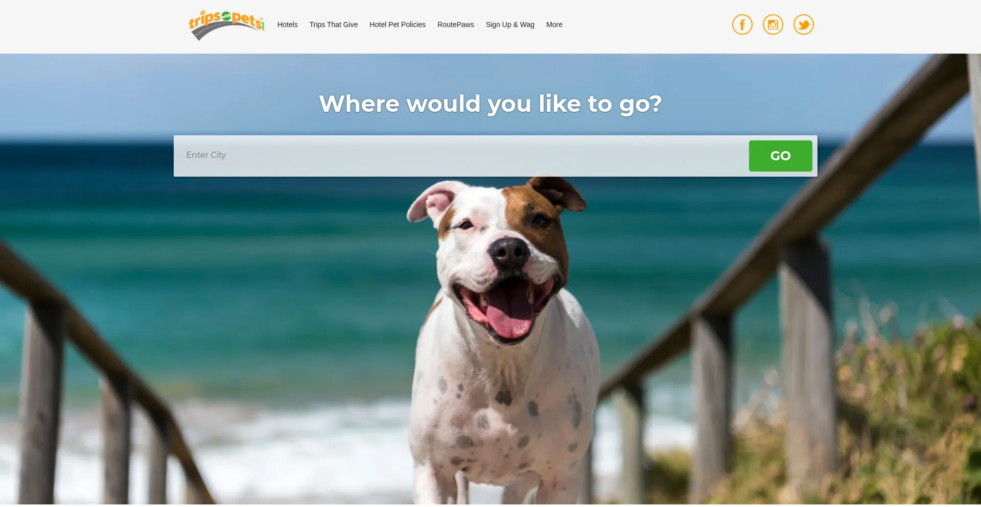Website screenshot of Tripswithpets.com