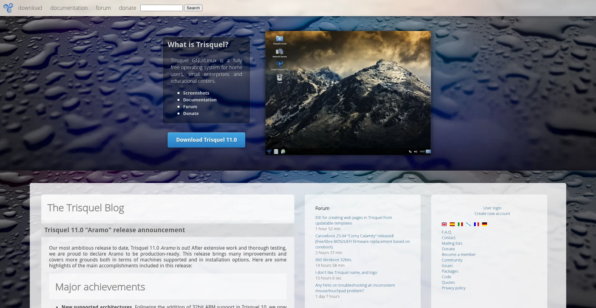 Website screenshot of Trisquel.info