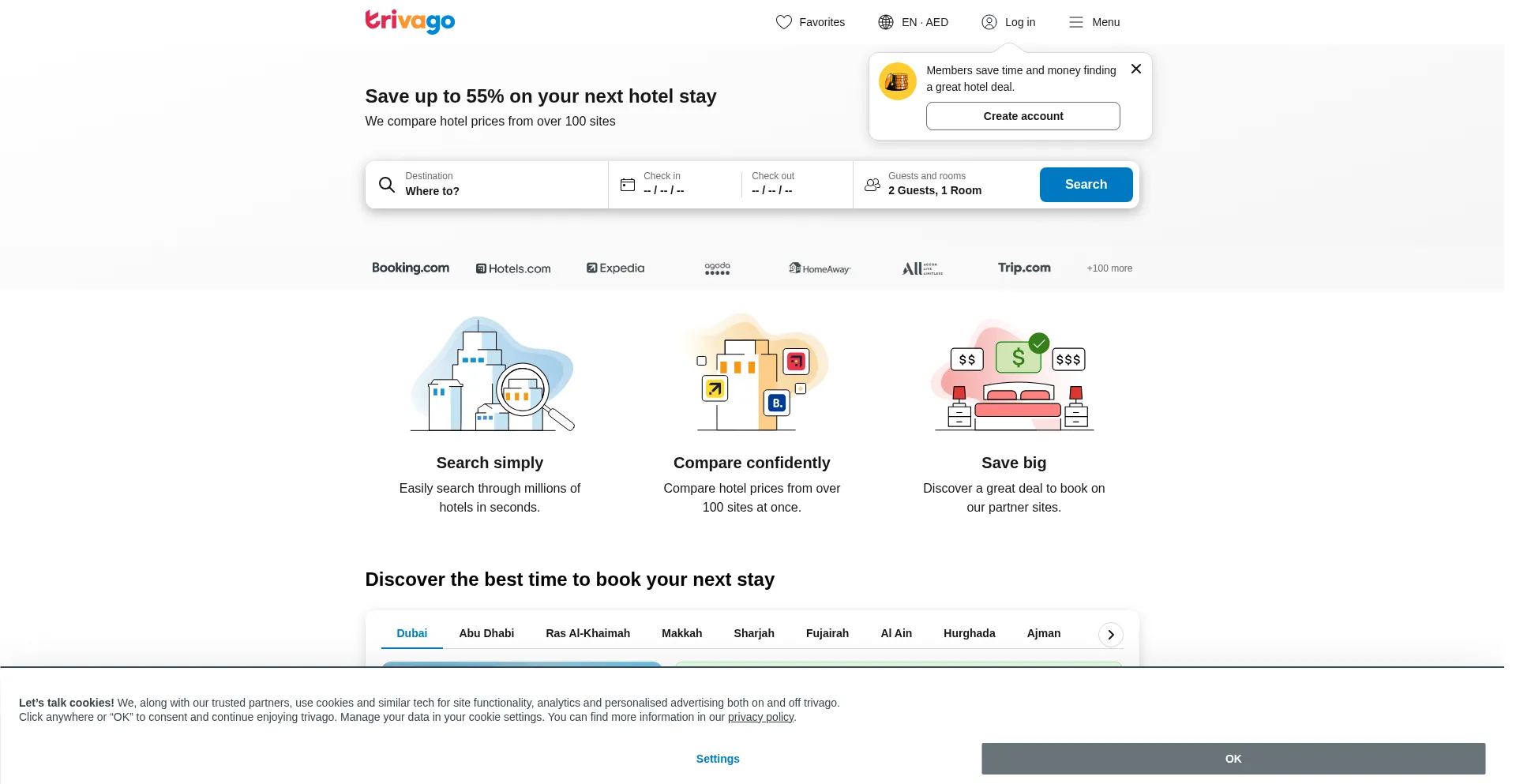 Website screenshot of Trivago.ae