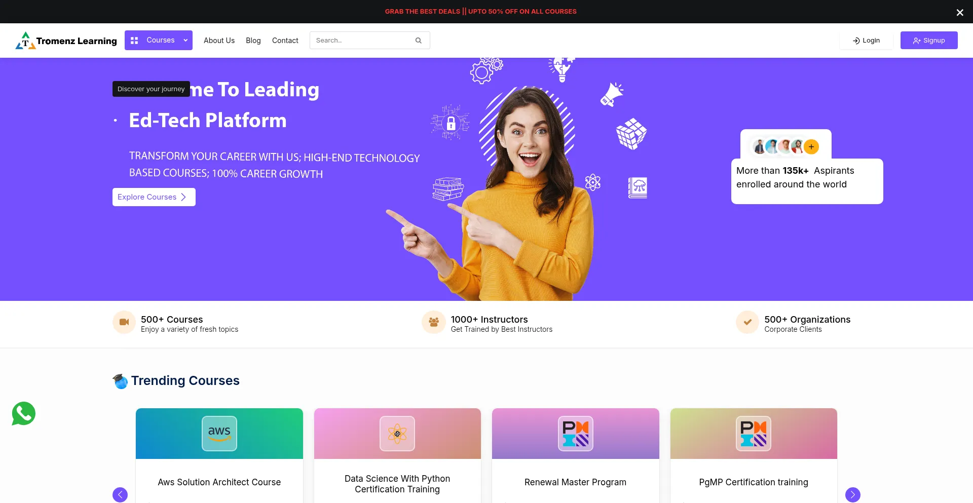 Website screenshot of Tromenzlearning.com