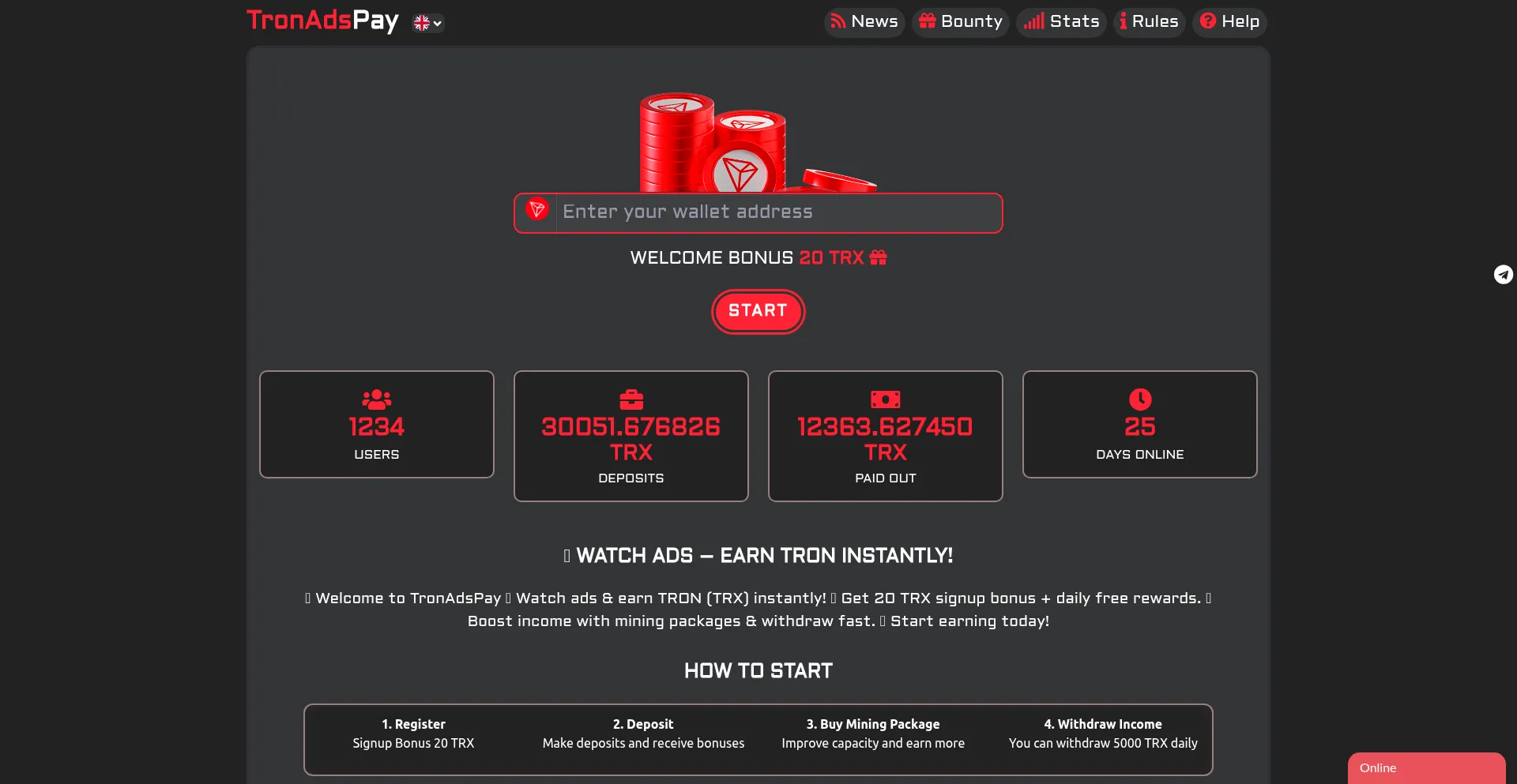 Tronadspay.com Screenshot
