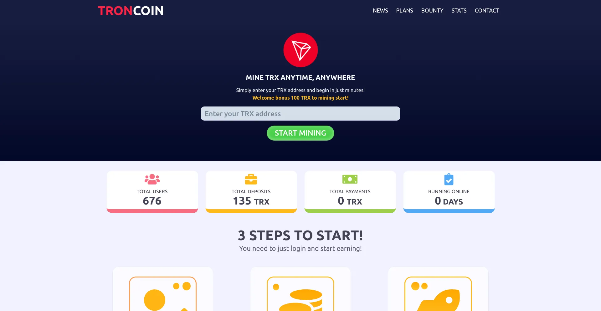 Website screenshot of Troncoin.biz