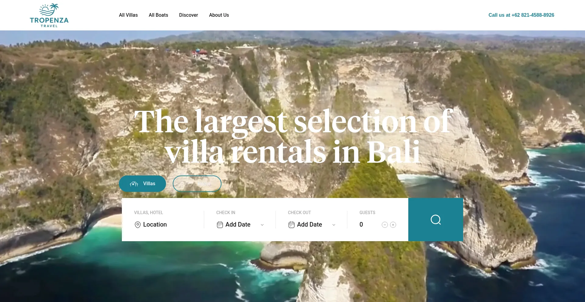 Website screenshot of Tropenza.com