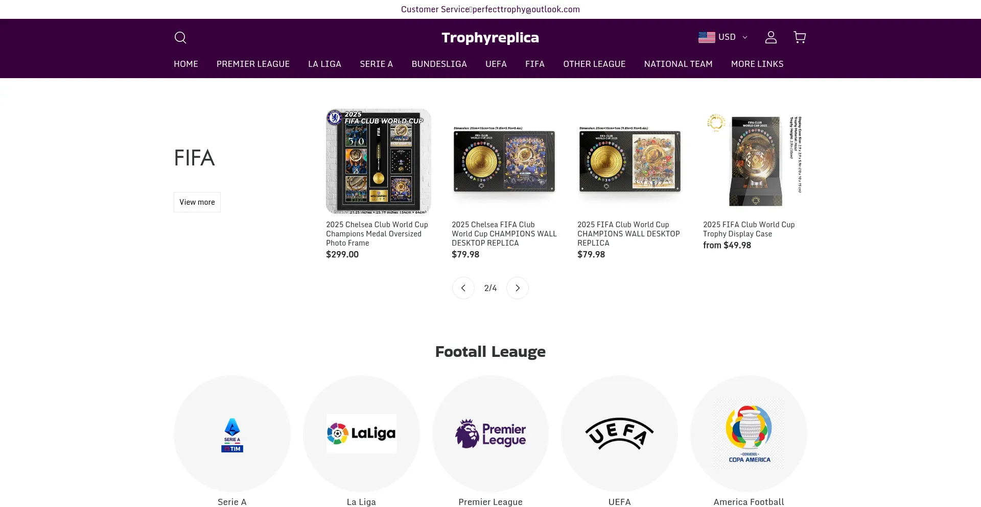 Website screenshot of Trophyreplicas.cc