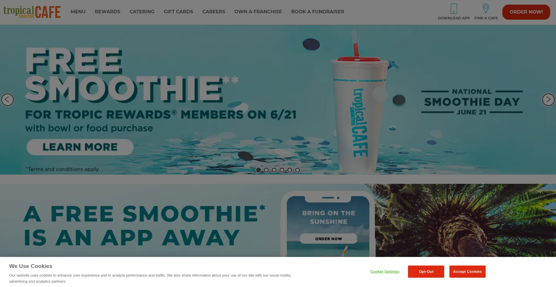 Website screenshot of Tropicalsmoothiecafe.com