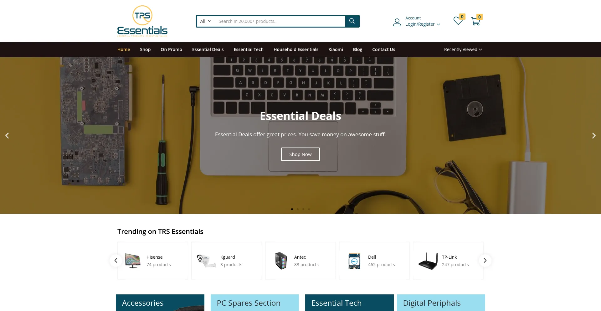 Website screenshot of Trsessentials.co.za