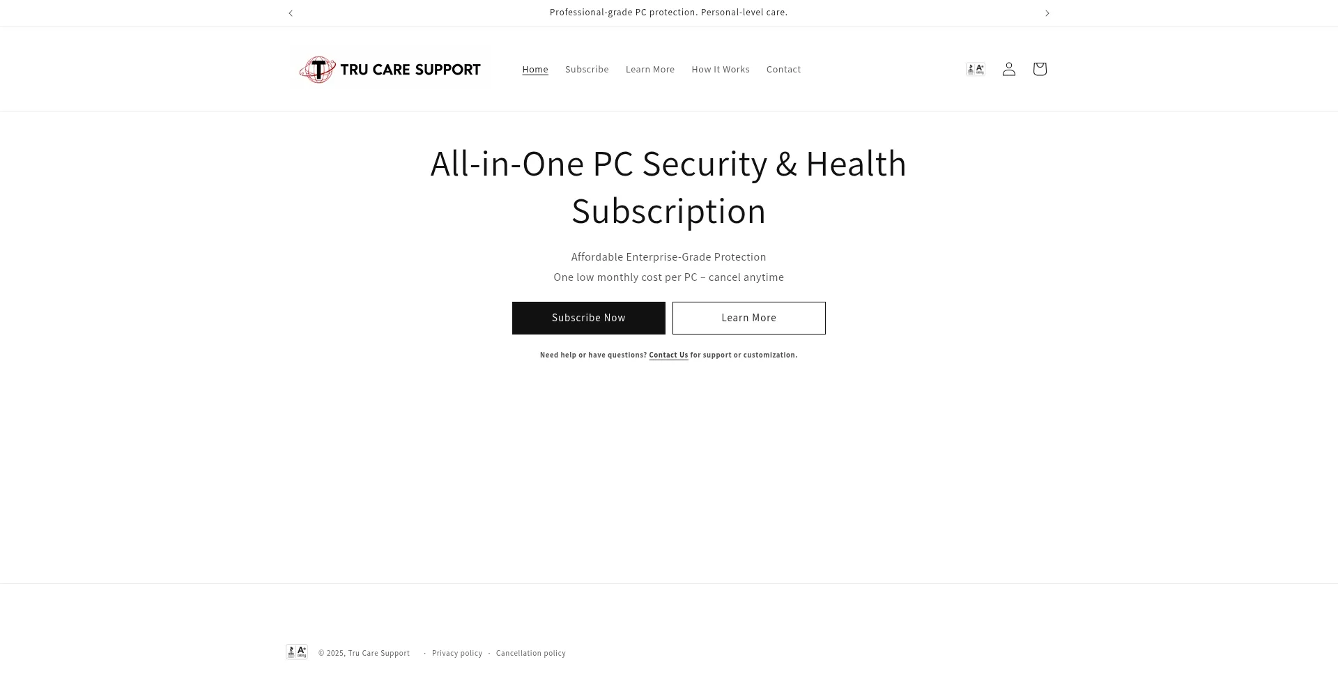Website screenshot of Trucaresupport.com