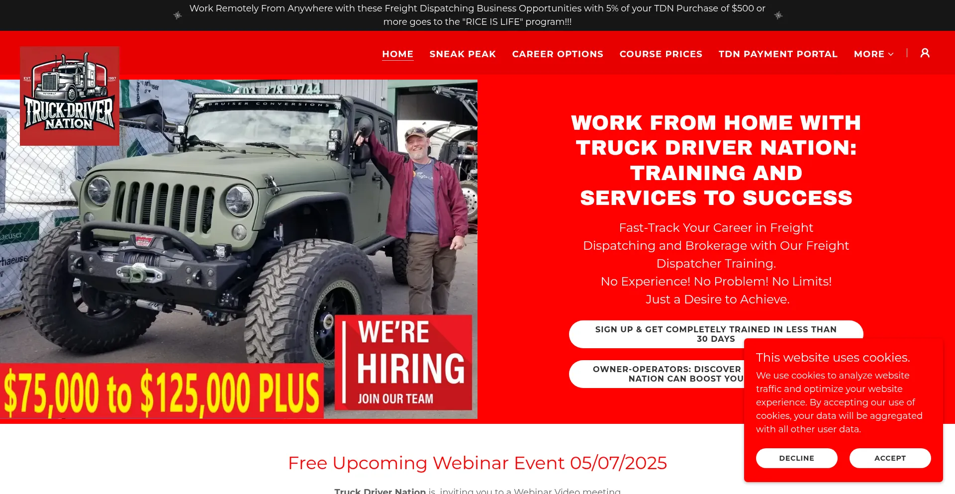 Website screenshot of Truckdrivernation.com