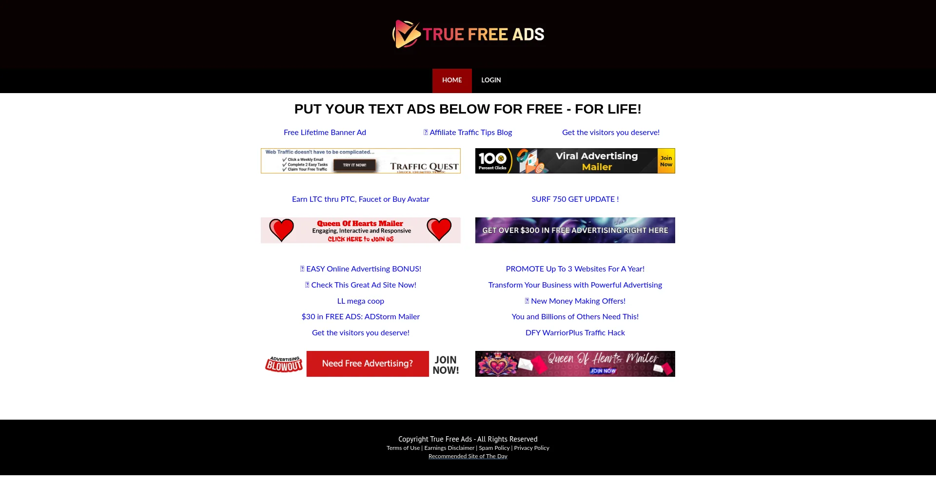 Website screenshot of Truefreeads.com