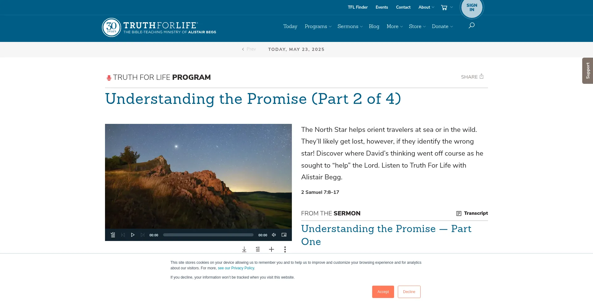 Website screenshot of Truthforlife.org