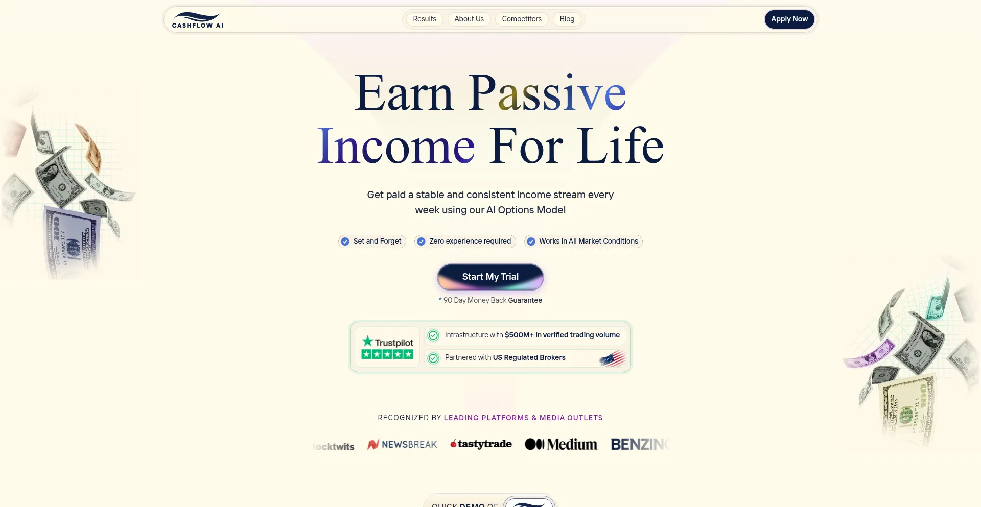 Website screenshot of Trycashflowai.com