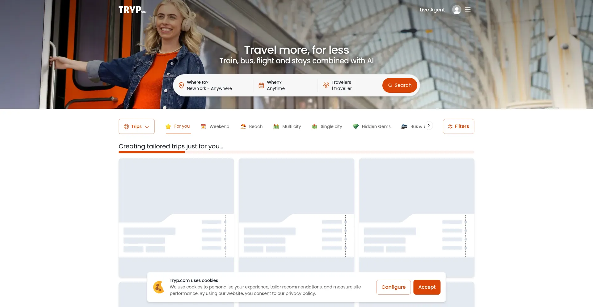 Website screenshot of Tryp.com