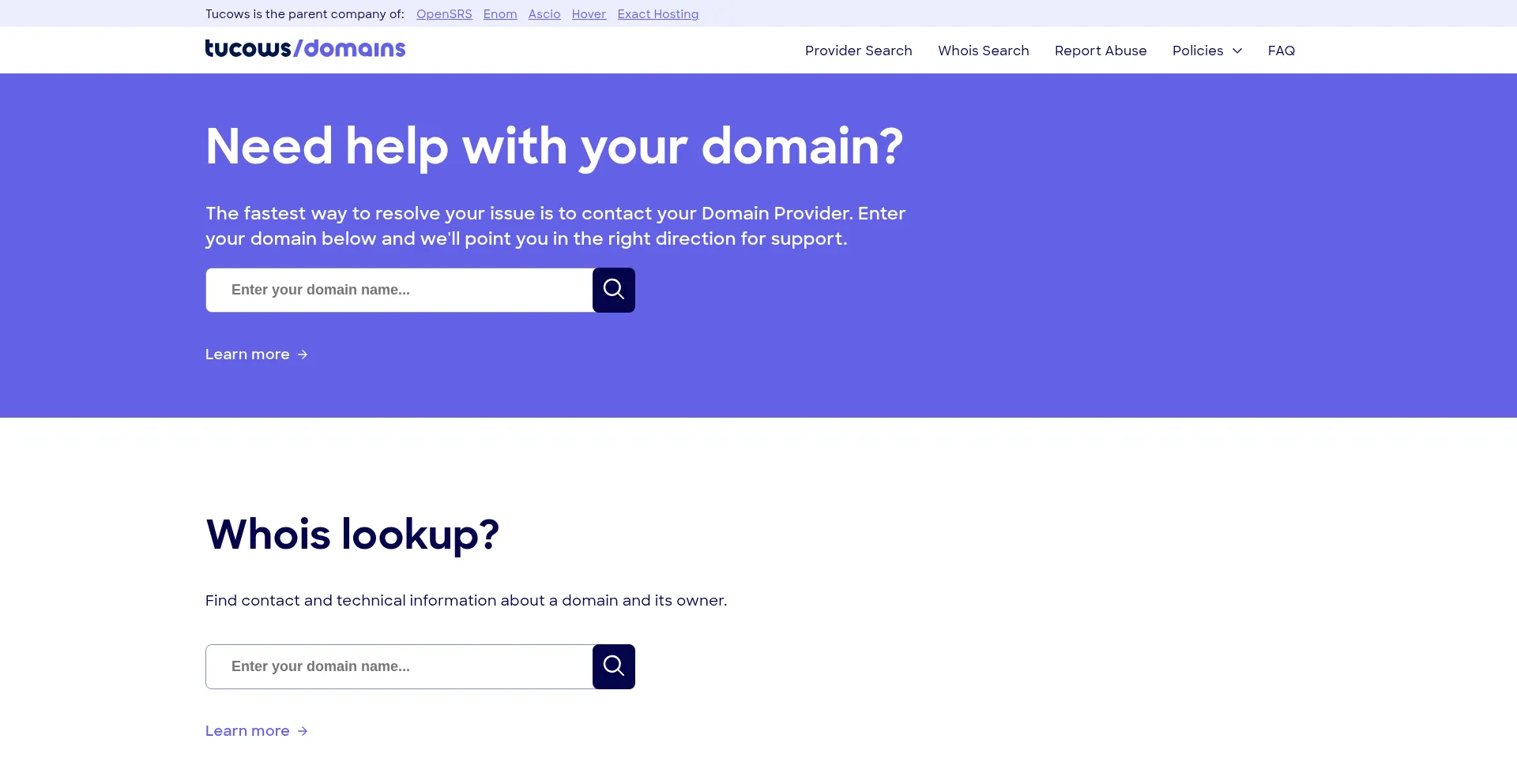 Website screenshot of Tucowsdomains.com