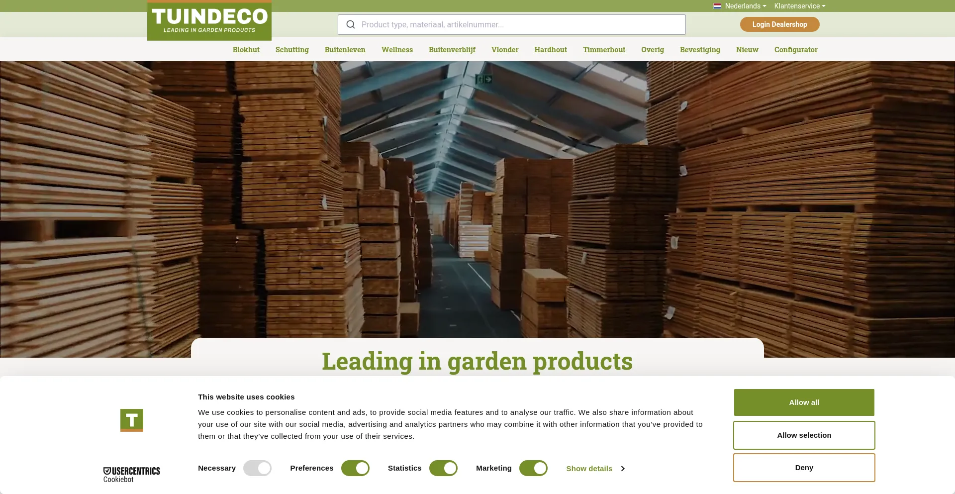 Website screenshot of Tuindeco.com