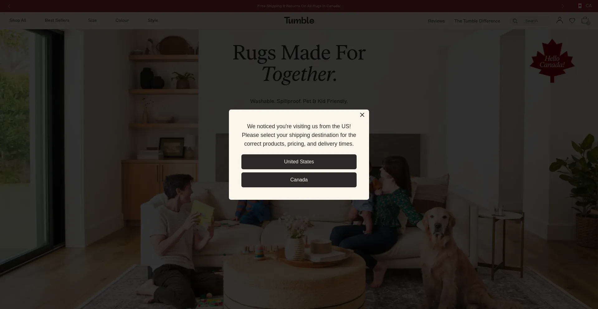Website screenshot of Tumbleliving.ca