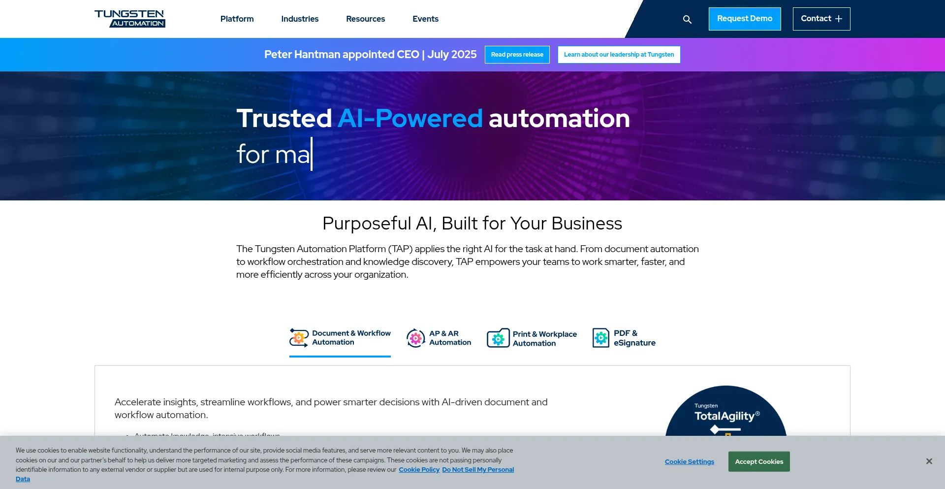Website screenshot of Tungstenautomation.com