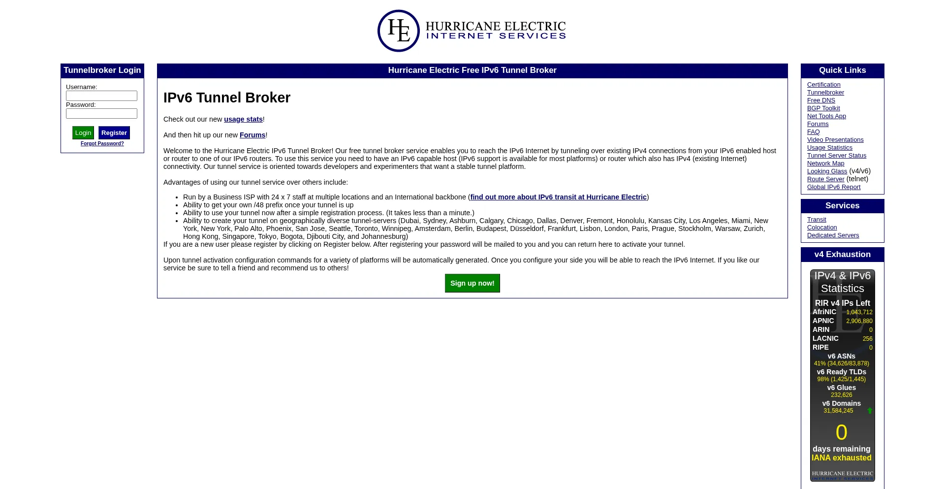Tunnelbroker.net Screenshot