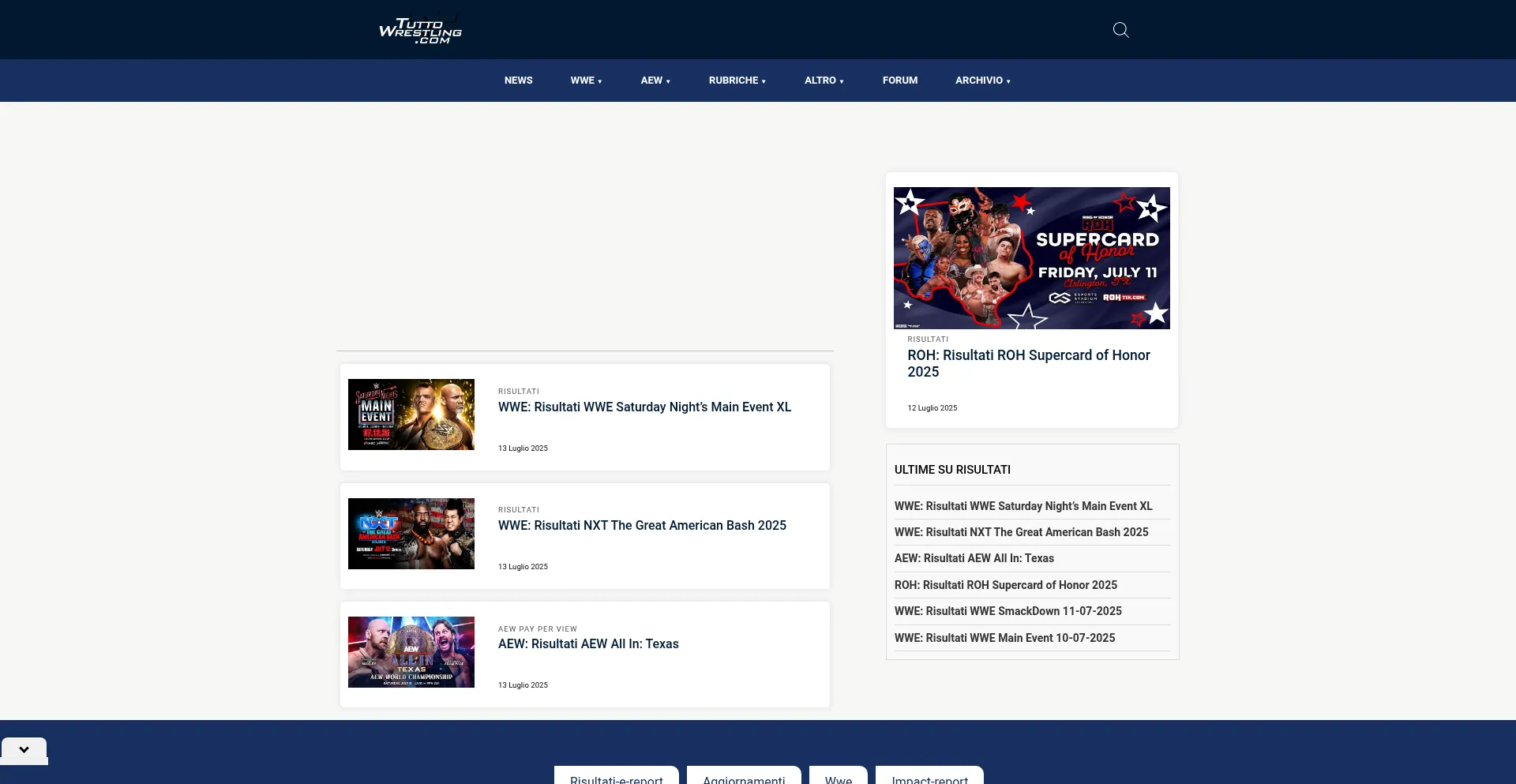 Website screenshot of Tuttowrestling.com