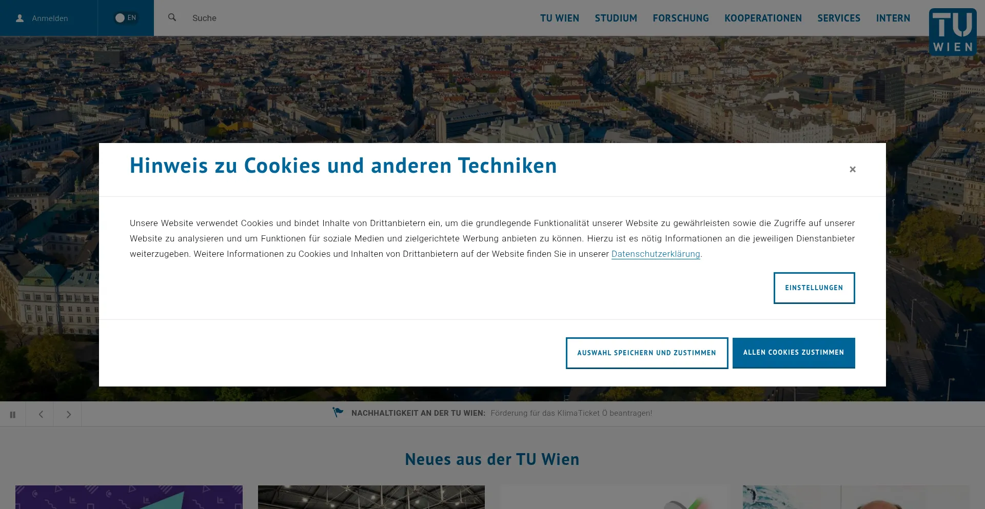Website screenshot of Tuwien.ac.at