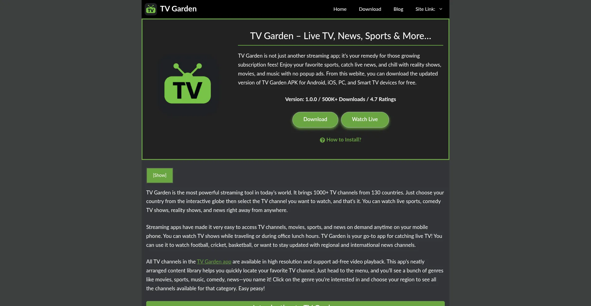 Website screenshot of Tvgarden.net