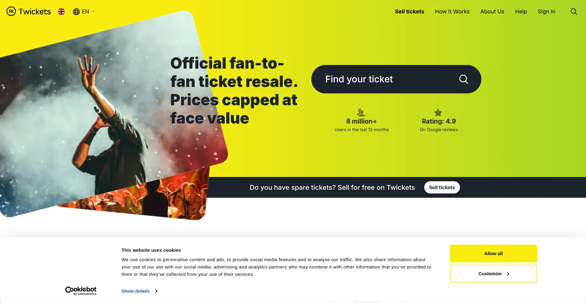 Website screenshot of Twickets.live