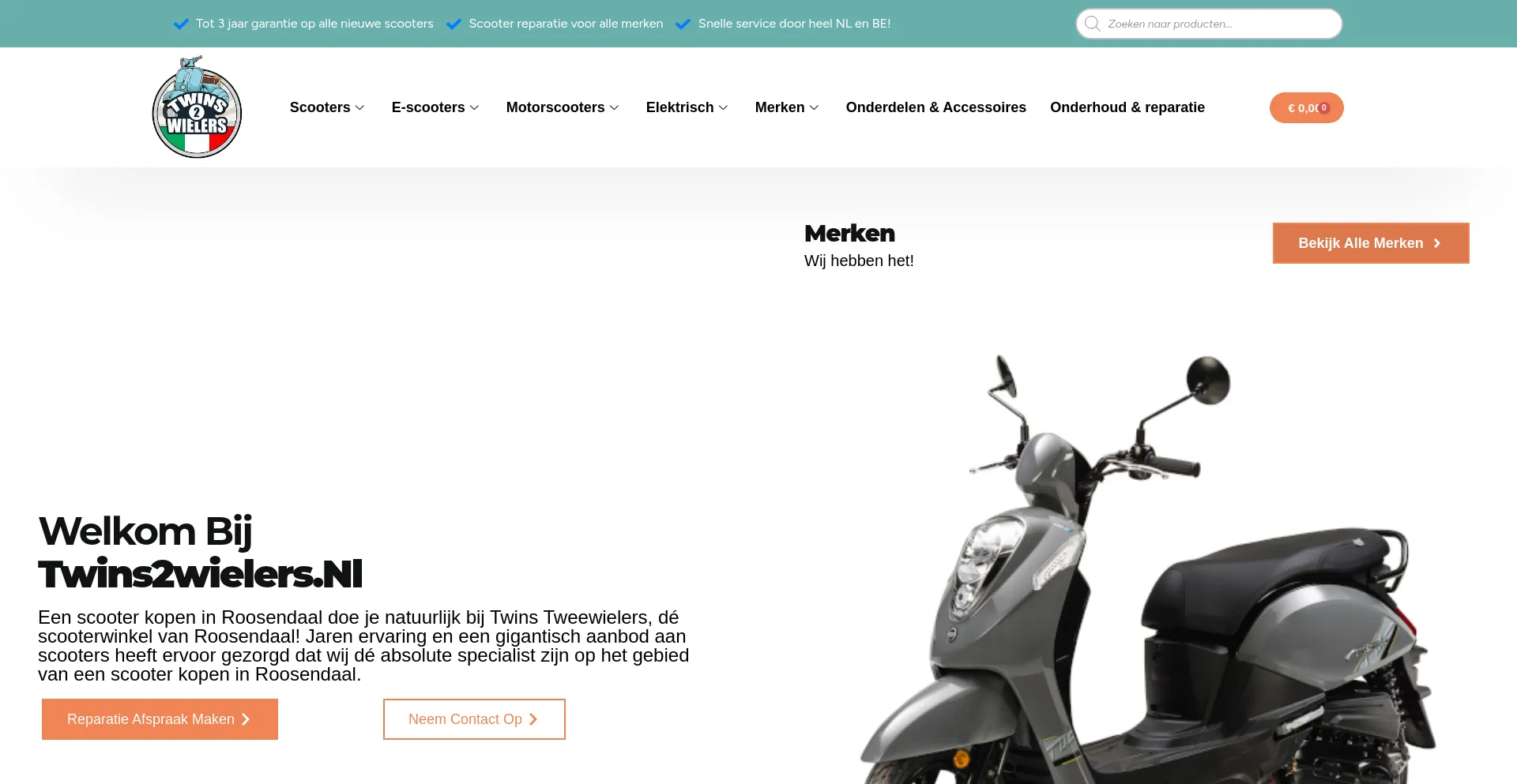 Website screenshot of Twins2wielers.nl