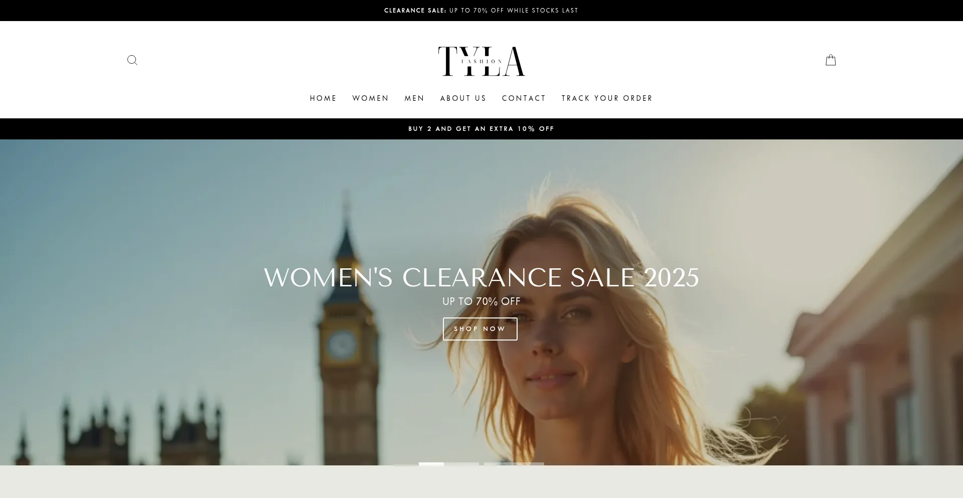 Website screenshot of Tylafashion.com