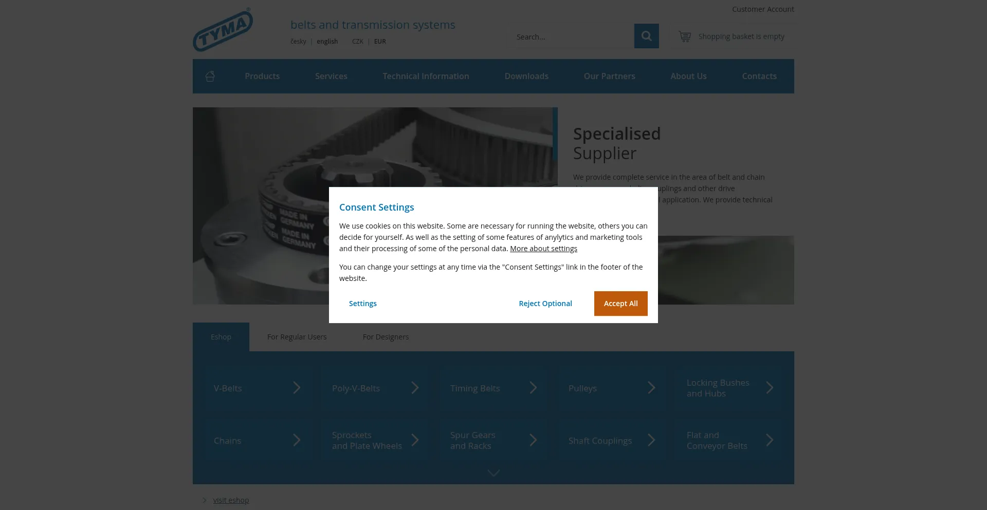 Website screenshot of Tyma.eu