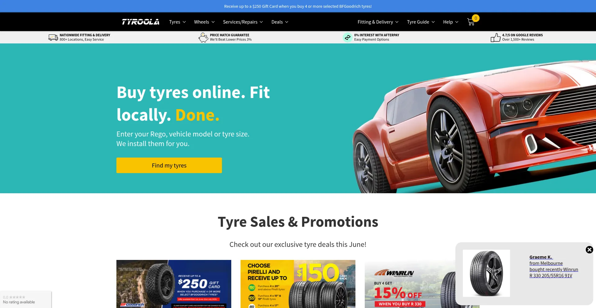 Website screenshot of Tyroola.com.au