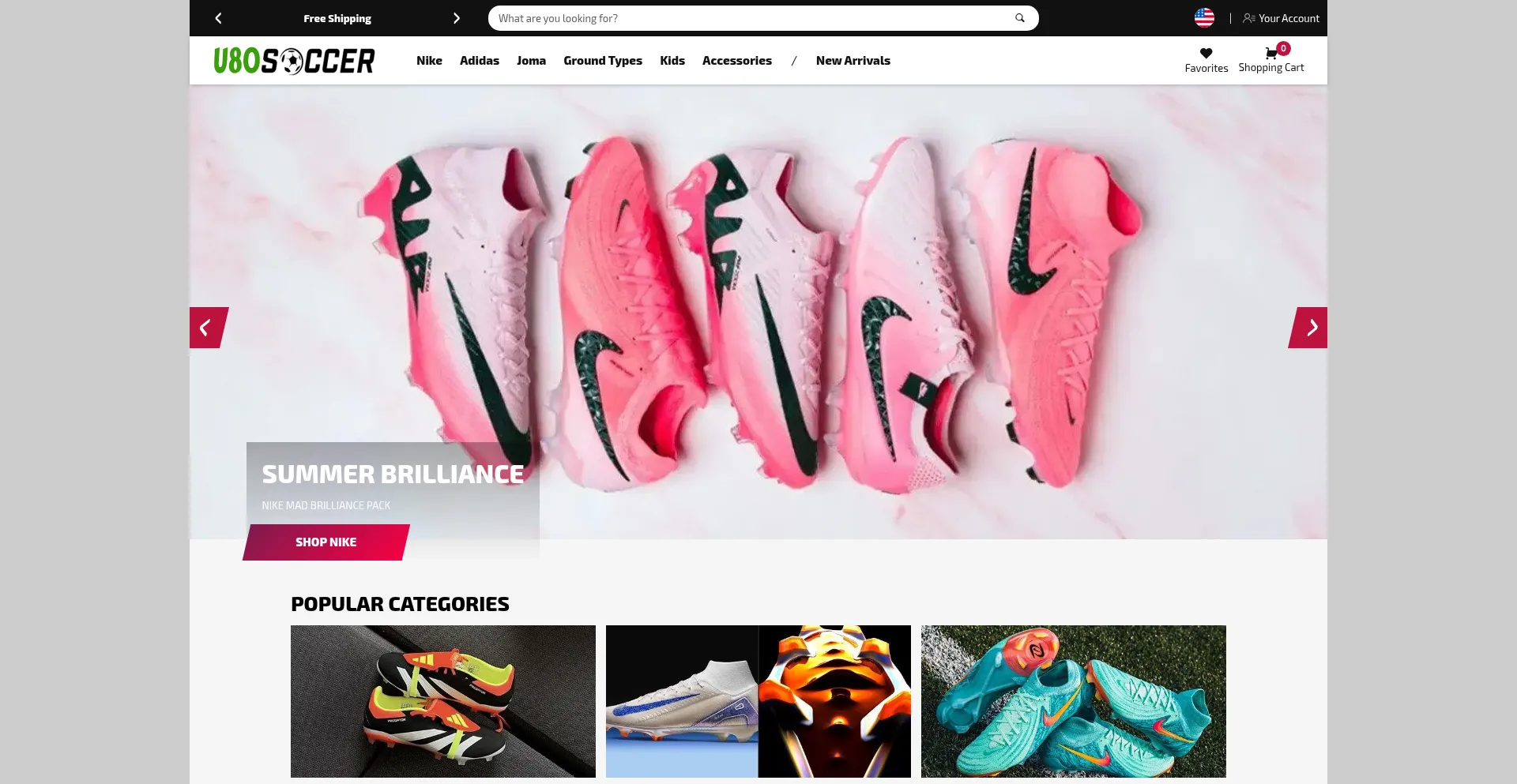 Website screenshot of U80soccer.com