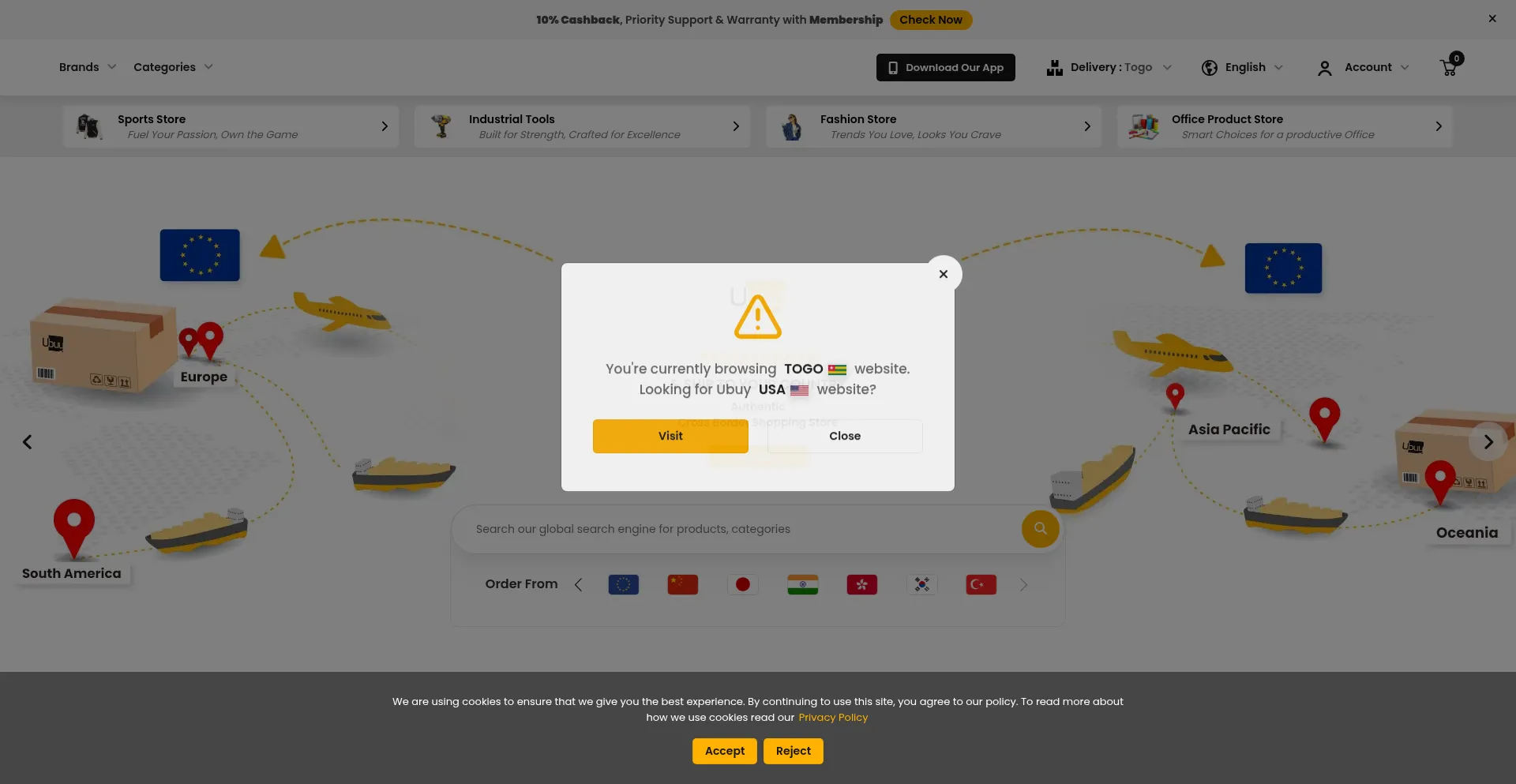 Website screenshot of Ubuy.tg