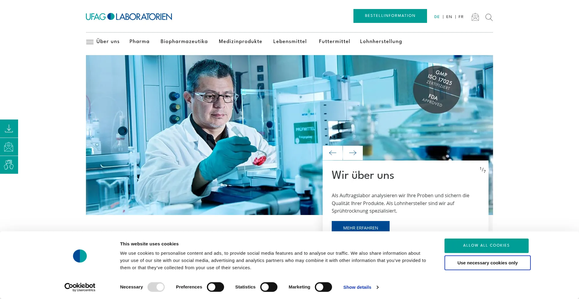 Website screenshot of Ufag-laboratorien.ch