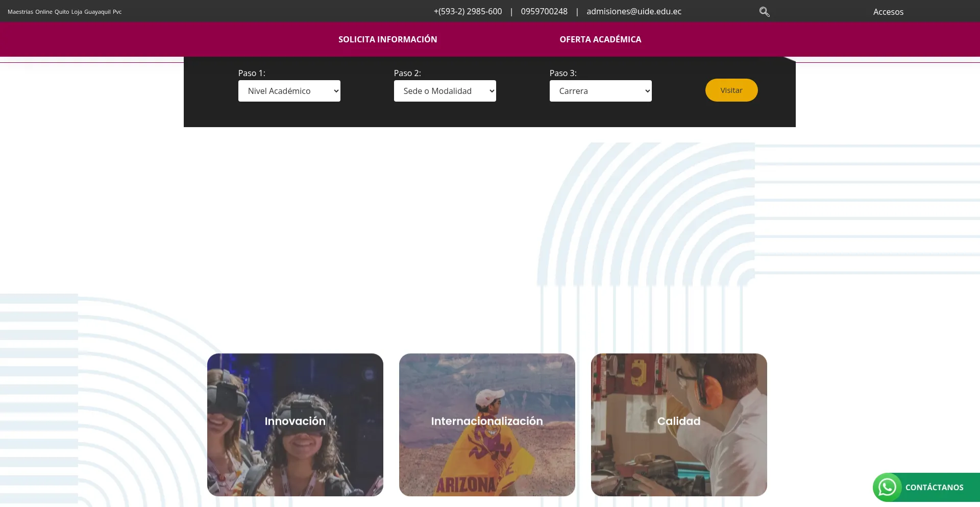 Website screenshot of Uide.edu.ec