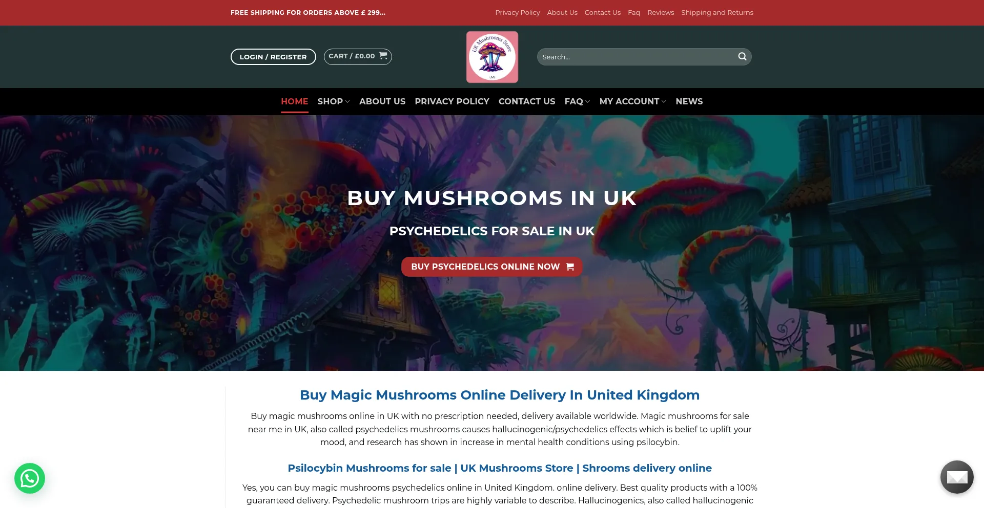 Website screenshot of Ukmushrooms.store