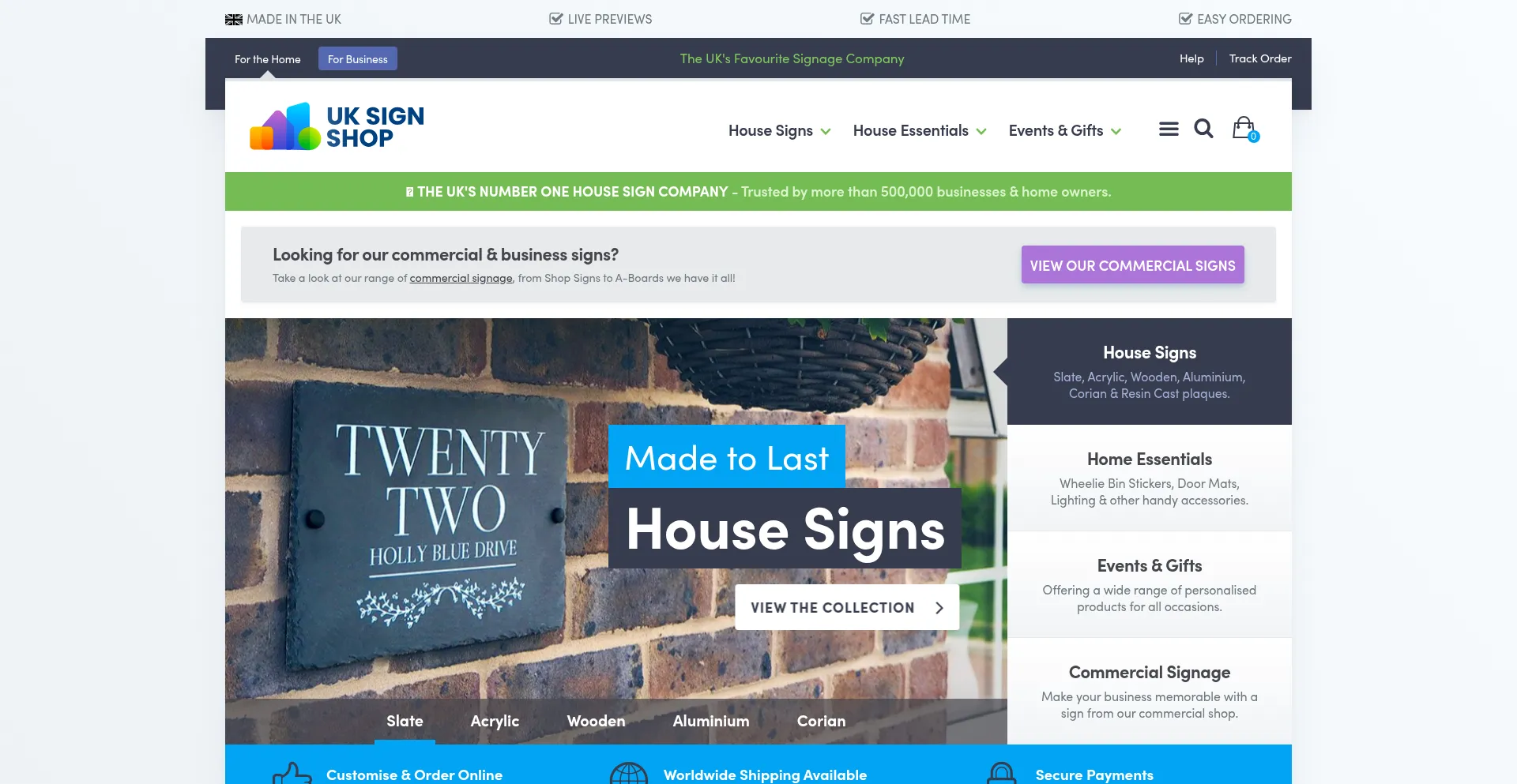 Website screenshot of Uksignshop.co.uk