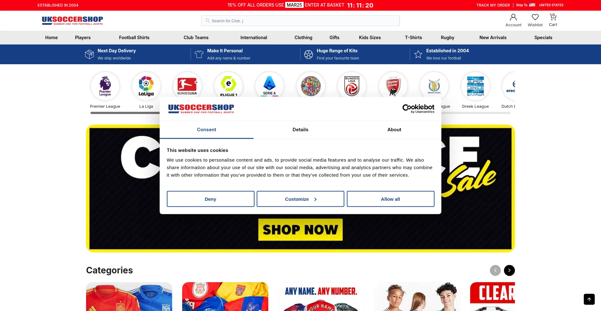 Website screenshot of Uksoccershop.com