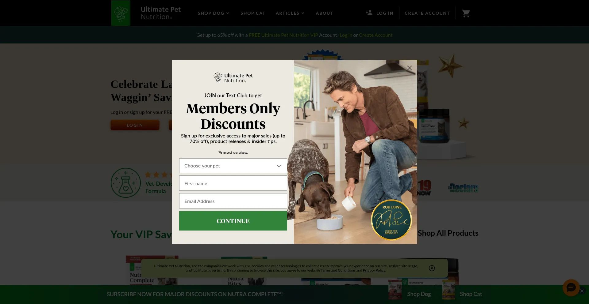 Website screenshot of Ultimatepetnutrition.com