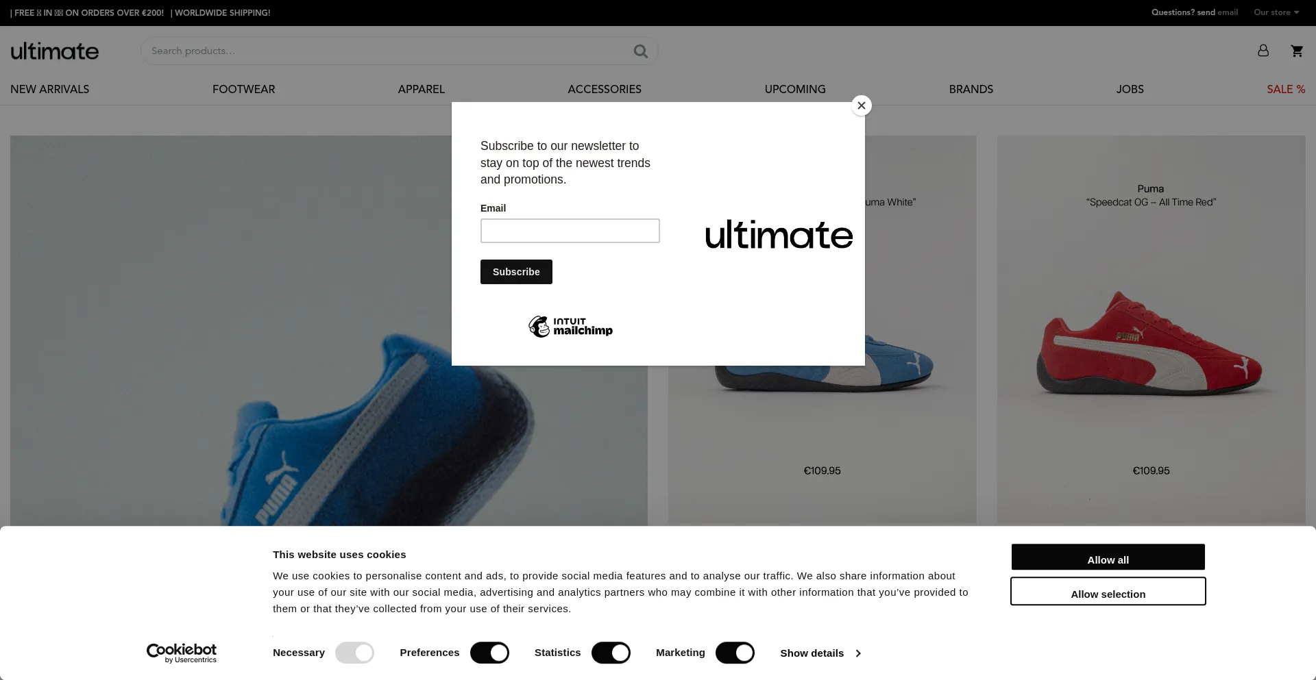 Website screenshot of Ultimatesneakerstore.be